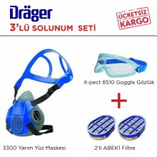 Drager Gaz Maskesi Seti (3300+Filtre+Eldiven)