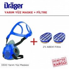 Drager Yarım Yüz Gaz Maskesi Seti (3300 maske + ABEK1 Filtre)