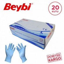 Beybi Mavi Nitril Pudrasız Muayene Eldiveni - 20 Kutu (100´lü Paket)